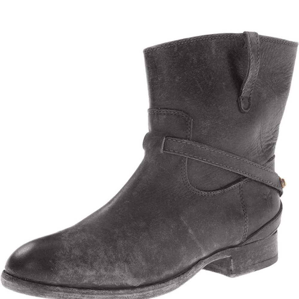 Frye Lindsay Plate Ankle Boots - Black Antiqued Leather Size 10